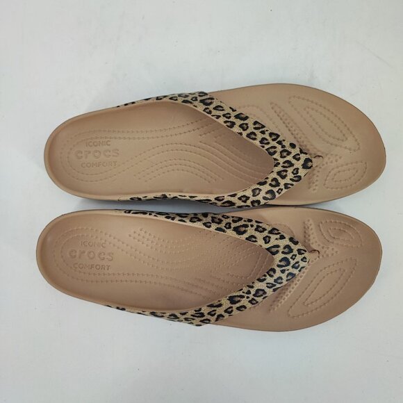 Crocs Women’s Kadee Leopard Brown Rubber Sandals Size 11 - Picture 4 of 9